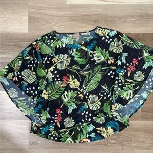 Chicos Tropically Printed Black Sheer Women's Top